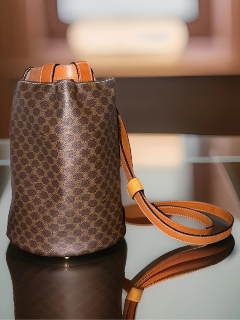 RARE Vintage Celine Macadam Monogram Brown Bucket 2-Way Backpack Shoulder Bag